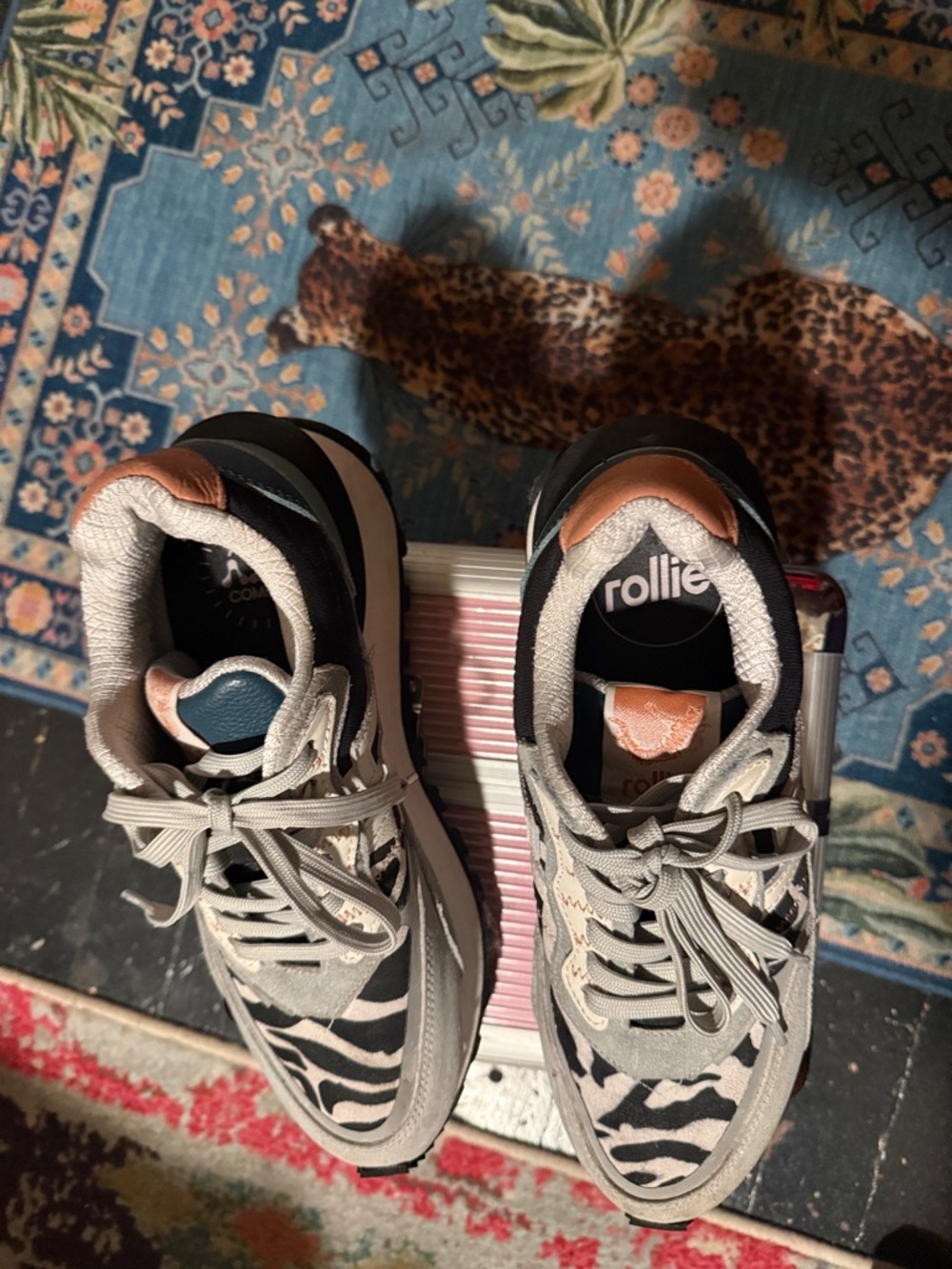 Rollie Zebra Print Chunky Sneakers - Gray, Black, Tan Accents